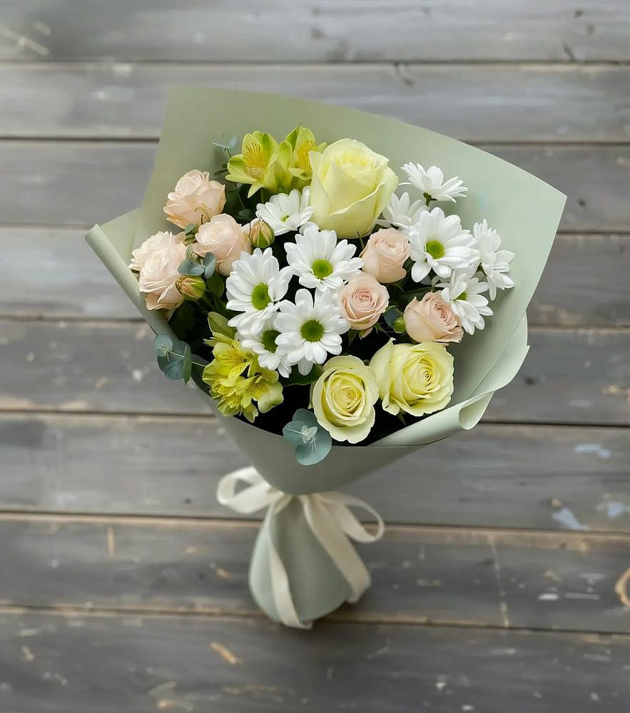 Букет цветов из: Альстромерии, Розы и Хризантемы в Канглах