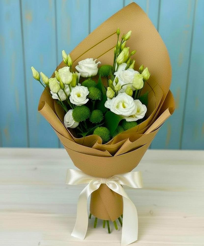 Букет цветов из: Хризантемы и Лизиантусы в Канглах