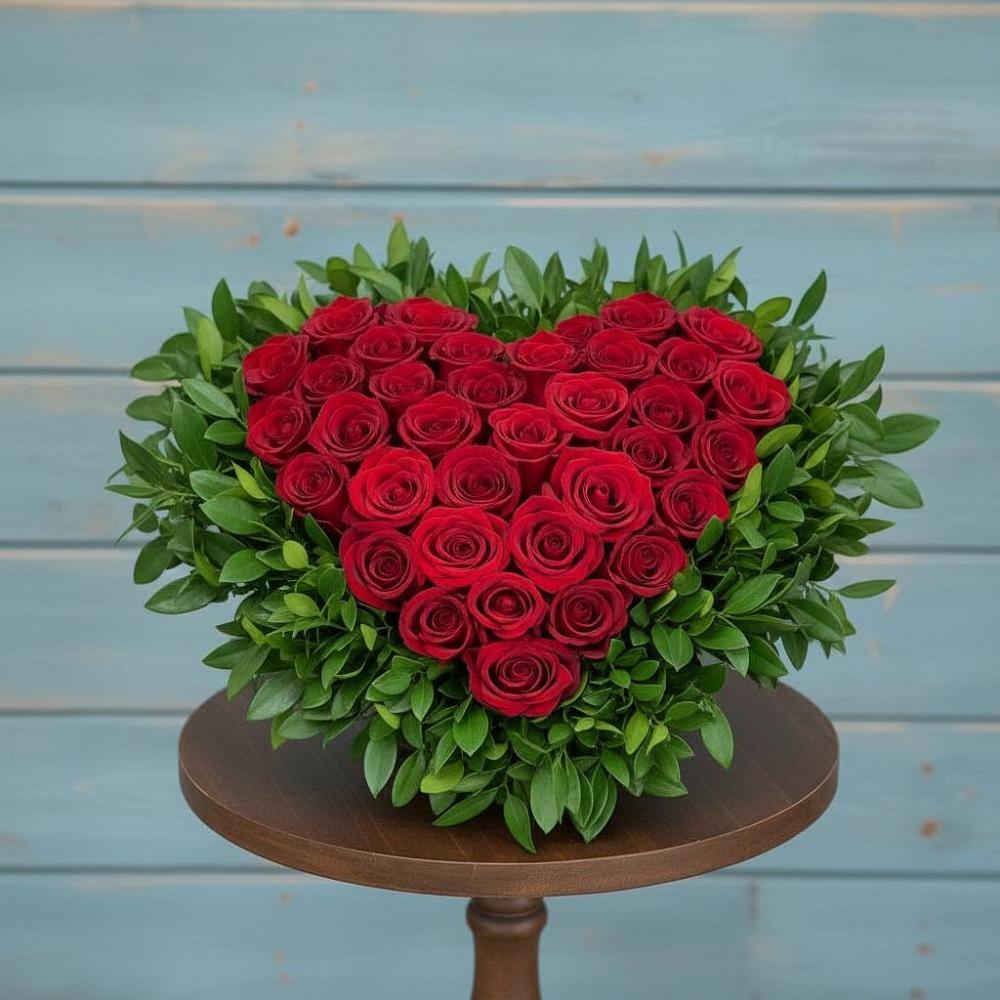 Цветочная композиция из Розы в виде сердца в Канглах