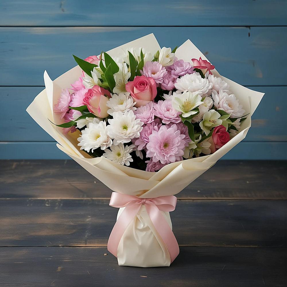 Букет цветов из: Хризантемы, Альстромерии и Розы в Канглах